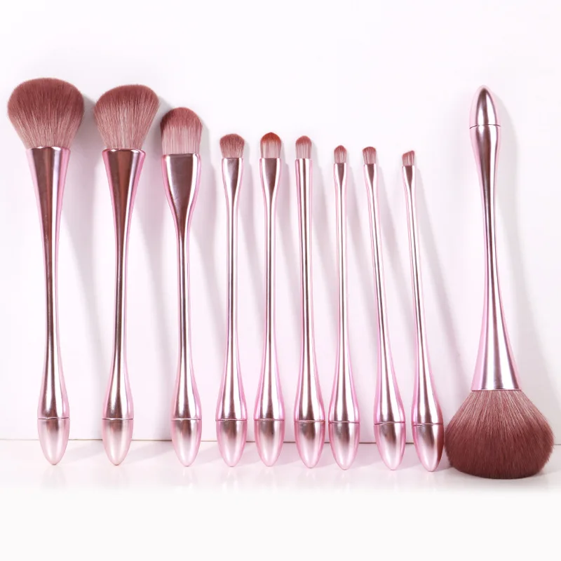 10PCS Set di pennelli per trucco in oro rosa a vita sottile Kit di pennelli completo cosmetici fondotinta in polvere correttore per occhi fard strumento per pennelli per trucco