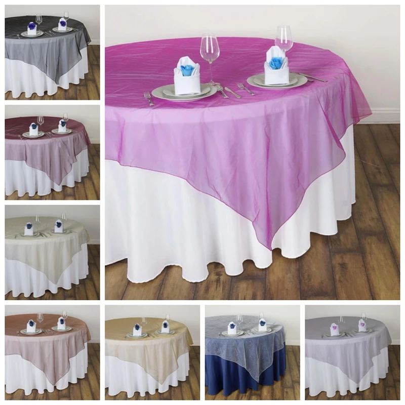 Square Sheer Organza Table Overlay Banquet Table Cloth For Wedding Event Hotel Decoration