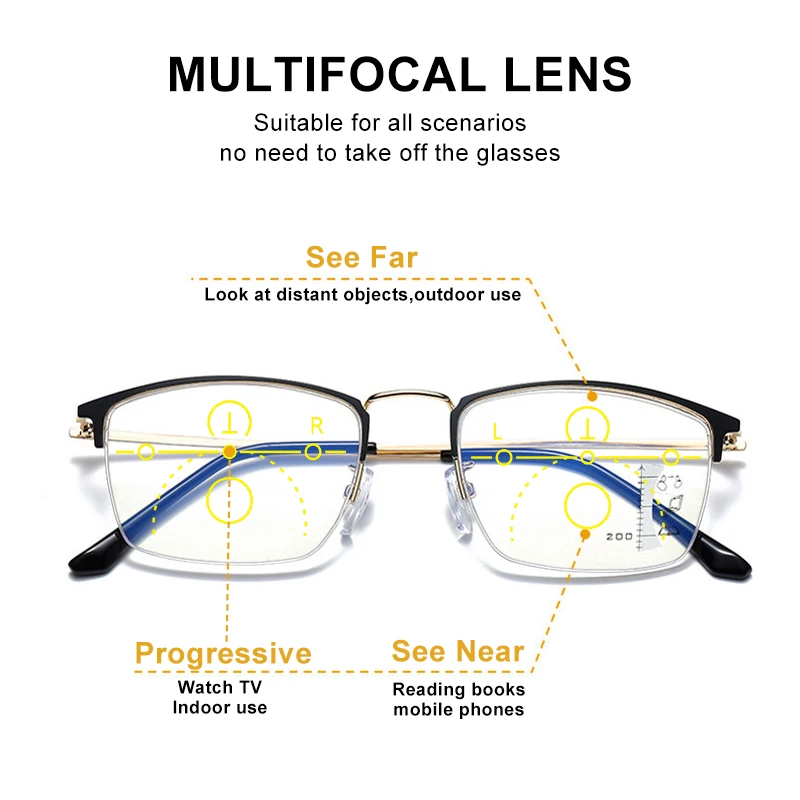 CLLOIO, gafas de lectura fotocromáticas de aleación de titanio, gafas multifocales progresivas para hombres y mujeres, gafas para hipermetropía antiluz azul