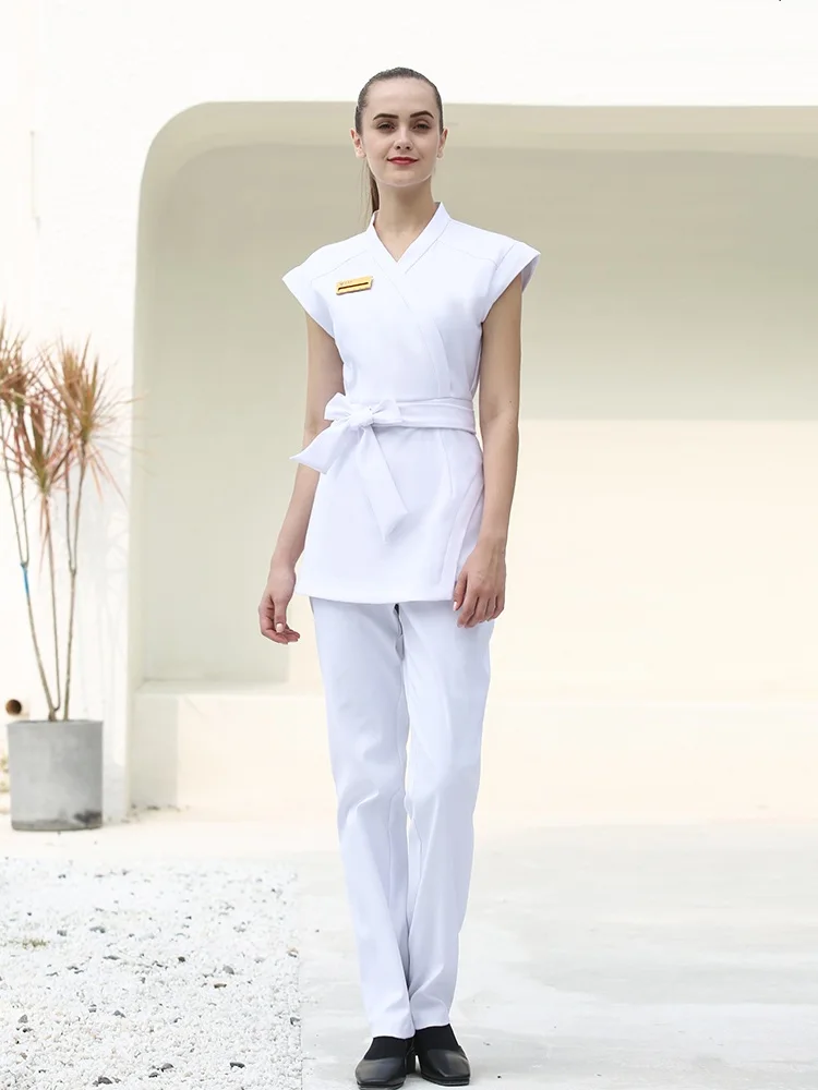 2024 Spa White Uniform Set Beauty Salon Beautican Work Blouse and Pants Set Wholesales Footbath Club Workwear