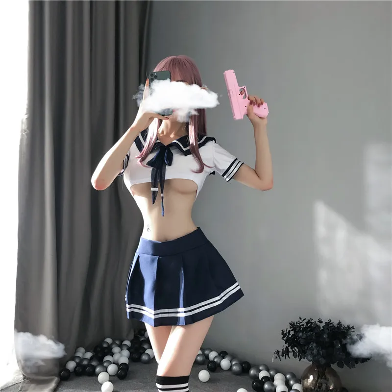 NEW School Girl Japanese Plus Size XL Costumes Women Sexy Cosplay Lingerie Student Uniform With Miniskirt Cheerleader Outfit