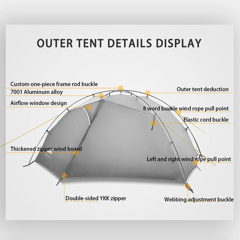 3F UL GEAR NEW Taiji 2 Tent 3 Season Camping Tent 15D Nylon Fabric Double Layer Waterproof Tent for 2 Persons 4 Season