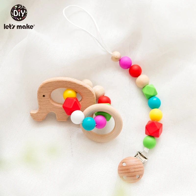 Let's Make 5 ชิ้น/เซ็ต 17 มม.BPA ฟรี Teething ซิลิโคนลูกปัดไม้แหวนของเล่น Teether สำหรับเด็ก baby Rattle ของเล่น