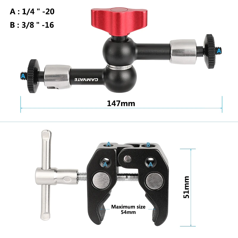 CAMVATE 7 "인치 Articulating 매직 암 1/4" 마운트 + 슈퍼 클램프 크랩 펜치 클립 모니터 카메라 케이지
