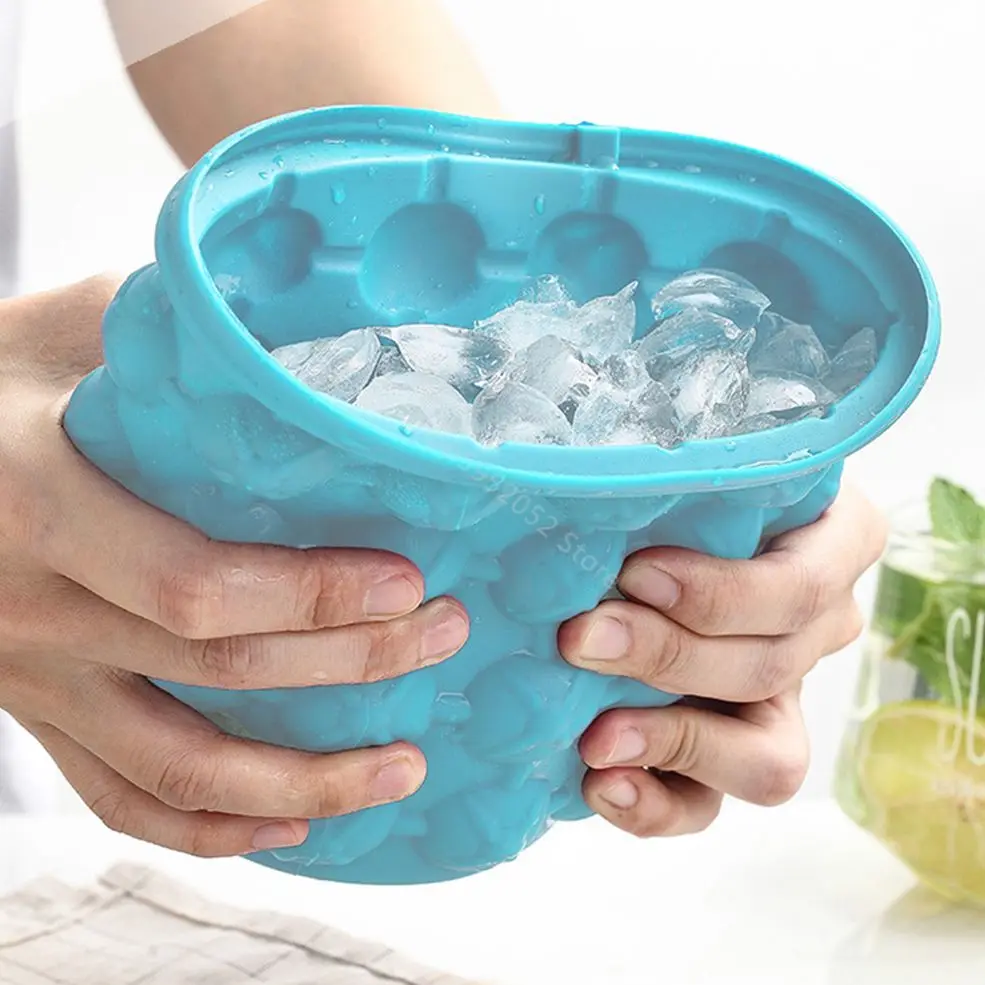 1000ml Silicone Ice  Cube Maker With Lid Ice Bucket Ice Mold Space Saving Champagne Wine Beer Bucket  For Kitchen Party Barware