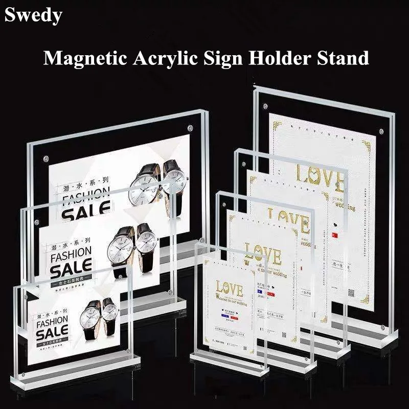 A4 Magnetic Acrylic Sign Holder 8.5 x 11 - T Shape Table Top Brochure Holder Display Stand Menu Paper Holder Poster Ad Frame