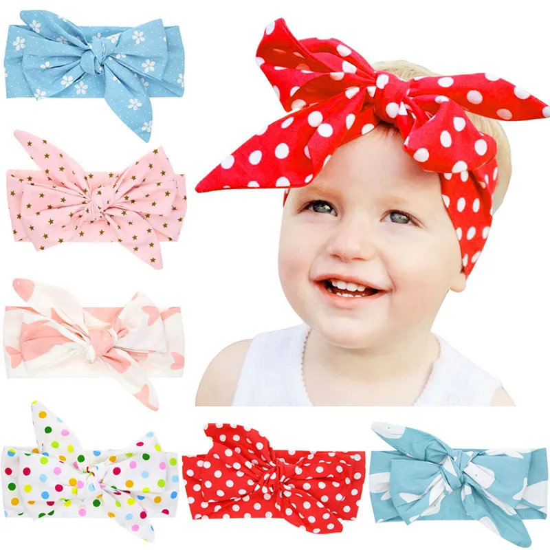 New Child Knotted Headbands Baby Girl Bow Hairband Printed Rabbit Ears Dot Kids Hair Bands Best Selling Headdress Hair Accessory