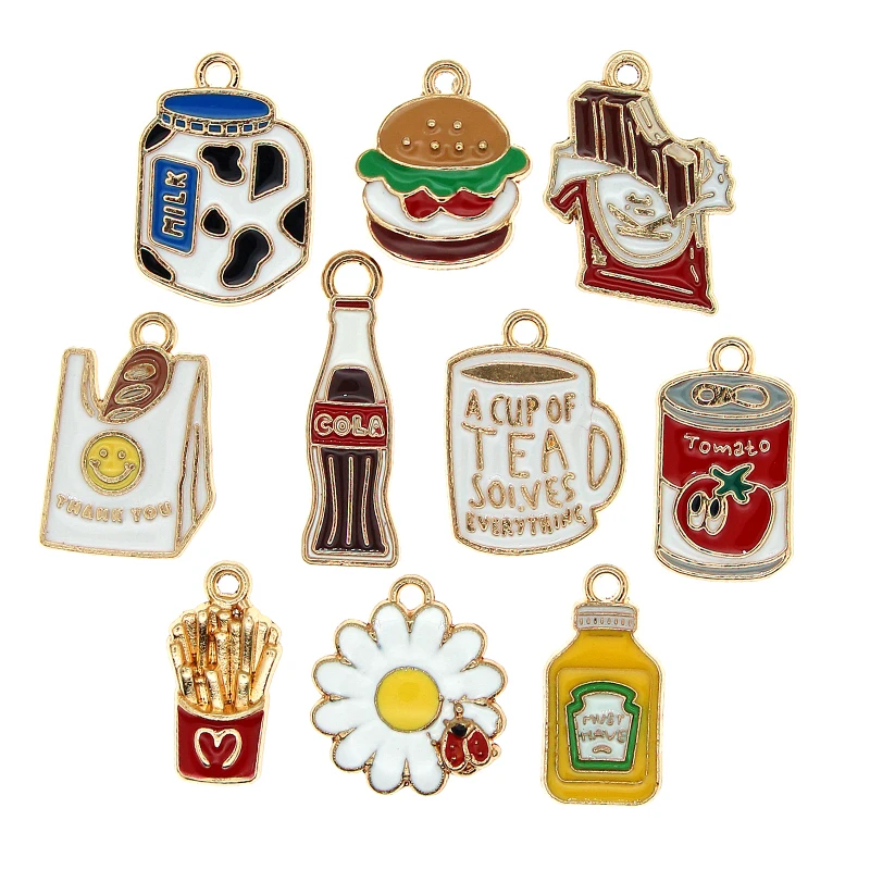 10pcs/lot Enamel Milk Coffe Drinks Bottle Cup Charm Pendant for Making Necklaces Earring Keychain DIY Jewelry Craft Accessories