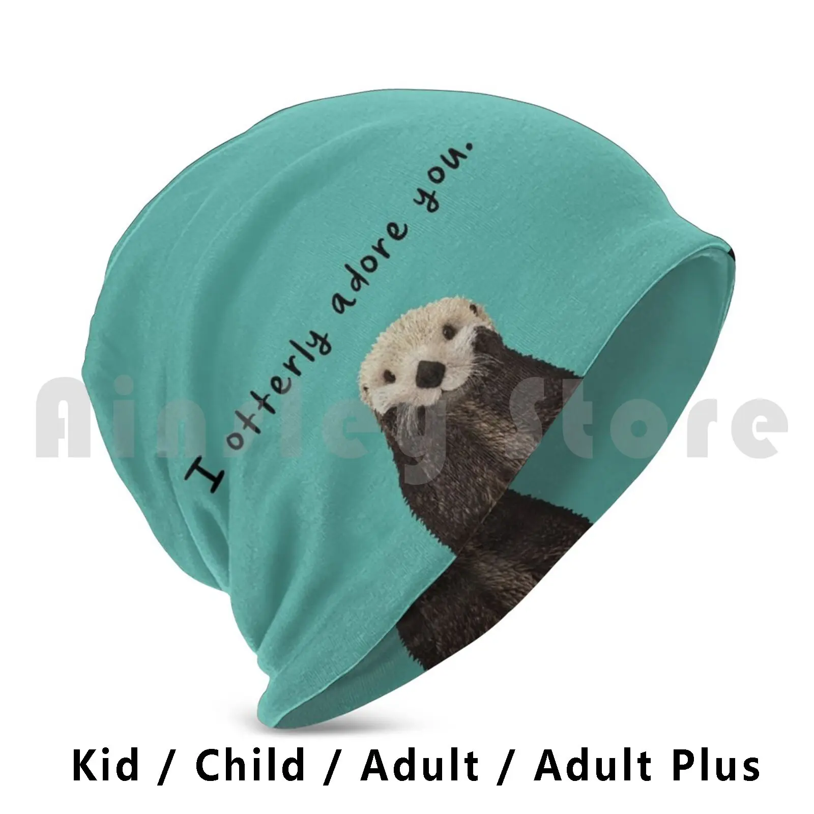 

I Otterly Adore You : Cute Otter Love , Teal Background Beanies Knit Hat Hip Hop Otter Sea Otter Cute Animals