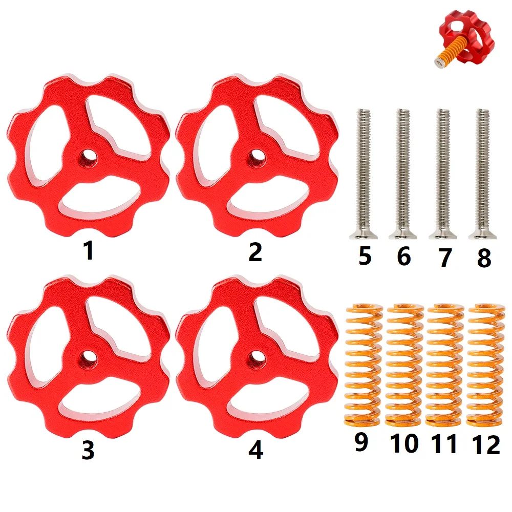 Rampas 4 conjunto 3d impressora cama de calor torção nivelamento porca m3/m4 plataforma viveiro nível porca mola parafusos botão peças para CR-10 ender 3