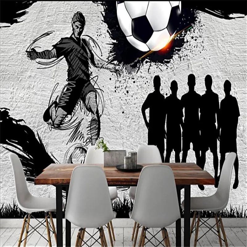 Retro Industrial Style Graffiti Football Theme Mural Wallpaper Football Club Training Center Bar Gray Background Wall Paper 3D