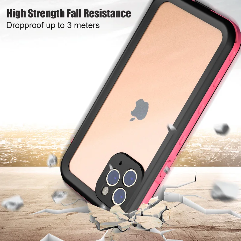 Shellbox Waterproof Phone Case for iPhone 11 Pro Max XR XS MAX Shockproof Clear Cases for iPhone 8 7 6 Plus Pink Silicone Cover