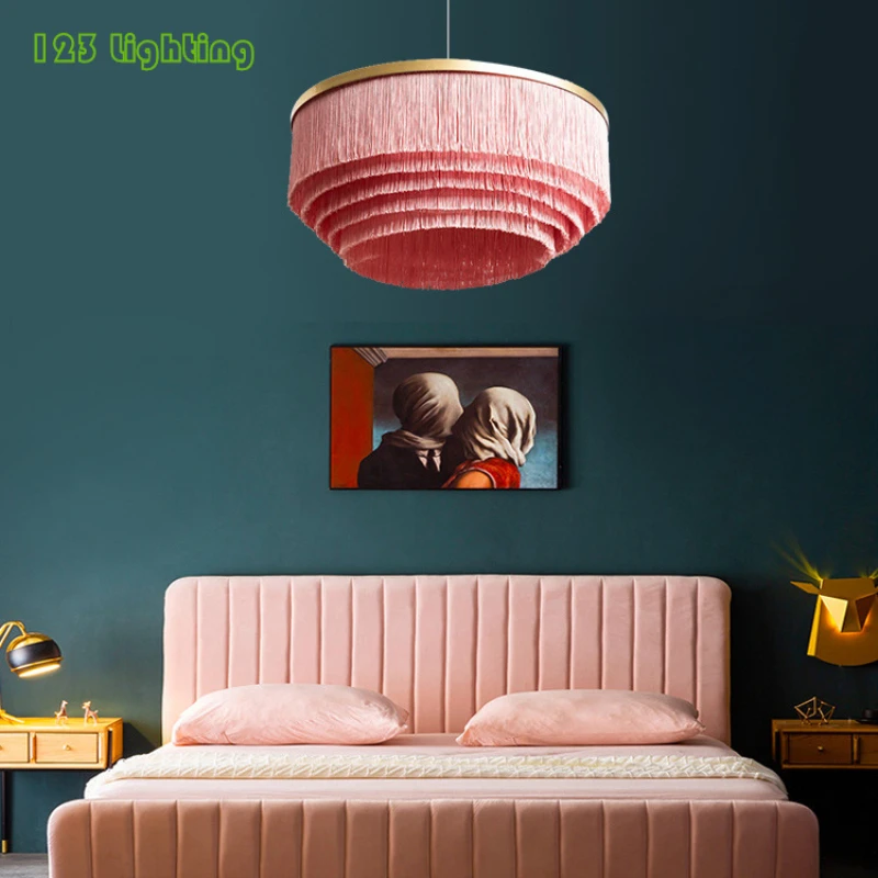 Dark green Pink Fabric LED Pendant light Romantic Living room Bedroom Hanglamp E27 110-240V Art Decoration Loft Pendant lamp