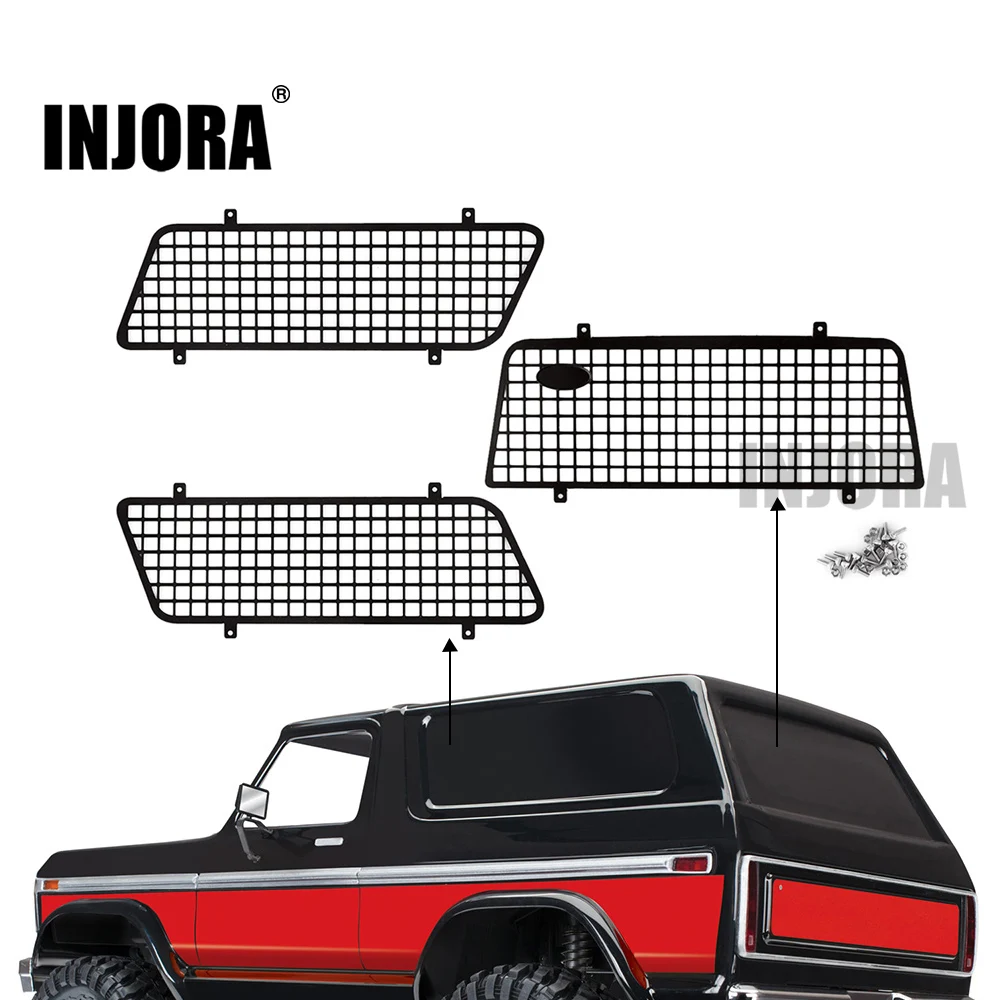 INJORA 3PCS Metal Window Mesh Protective Net with Logo for 1/10 RC Rock Car TRX4 Bronco #82046-4