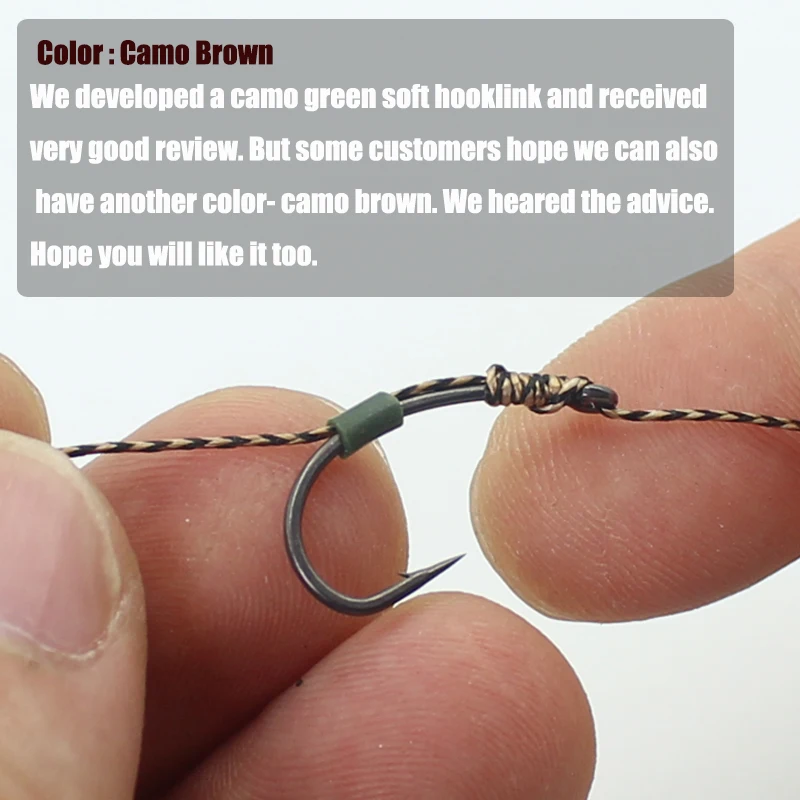 20m Carp Fishing Line Soft Hook Link Uncoated Braid Line Camo Brown Hooklink for Hair Rig 15 25 35LB Carp Coarse Fishing Tackle