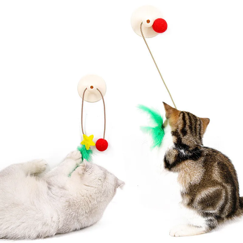 Interactive Suction Cup Toy for Cat  Feather Ball  Merry Christmas Toy