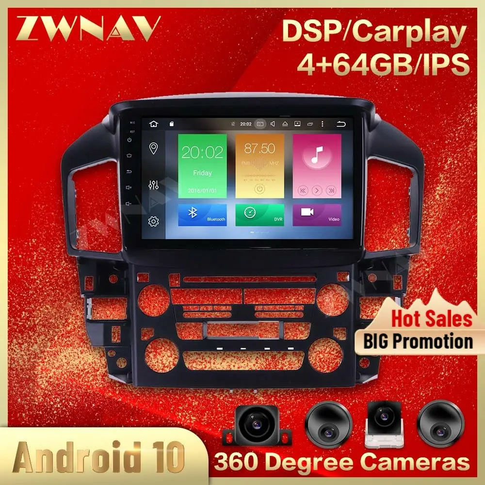 360Cameras IPS Screen For Lexus RX300  1998 1999 2000 2001 2002 2003 Android 10 Multimedia Player Audio Radio Navi Auto Recorder