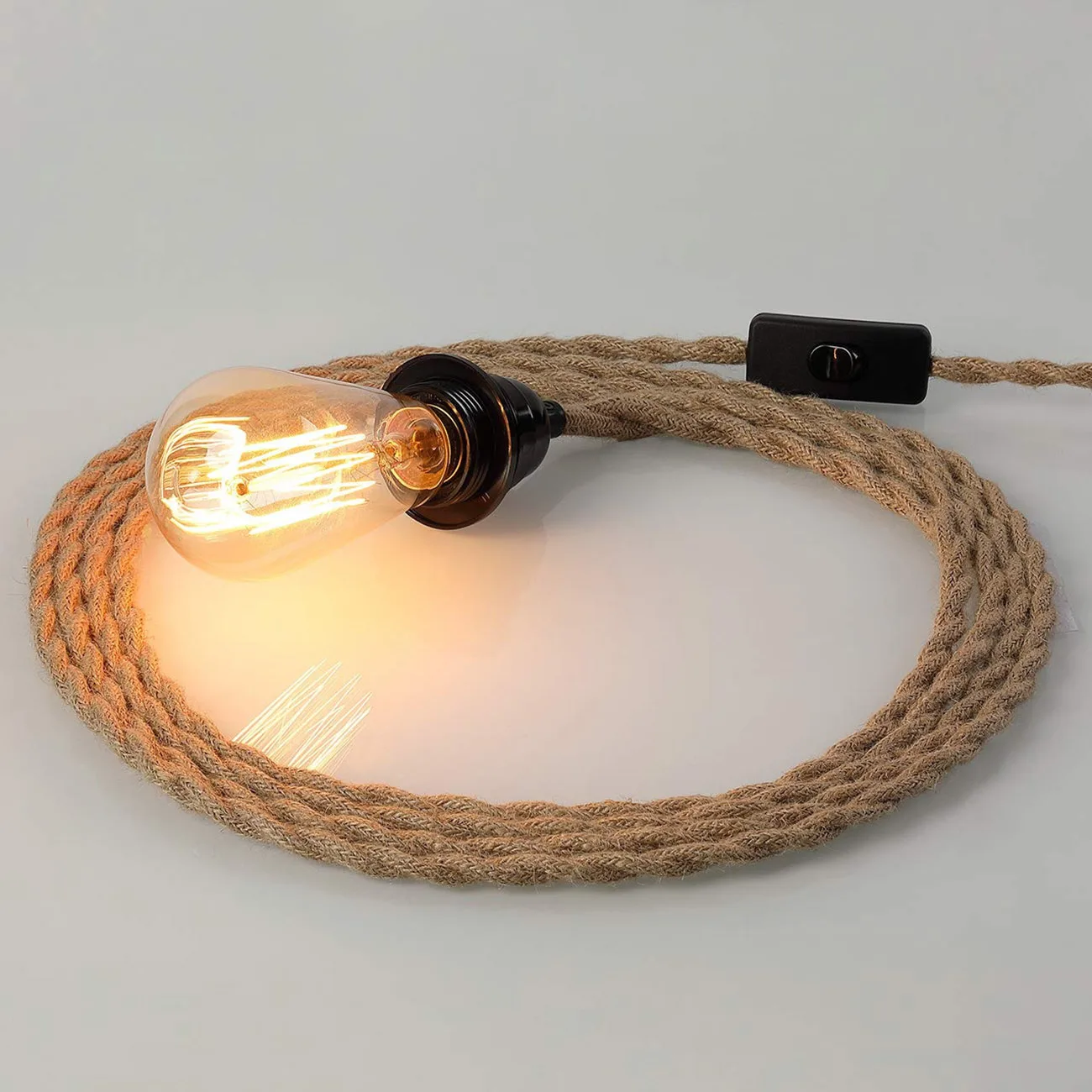 Lámpara colgante de cáñamo con cuerda para Loft, 3 cabezales, Vintage, juego de cables, enchufe, dormitorio, sala de estar