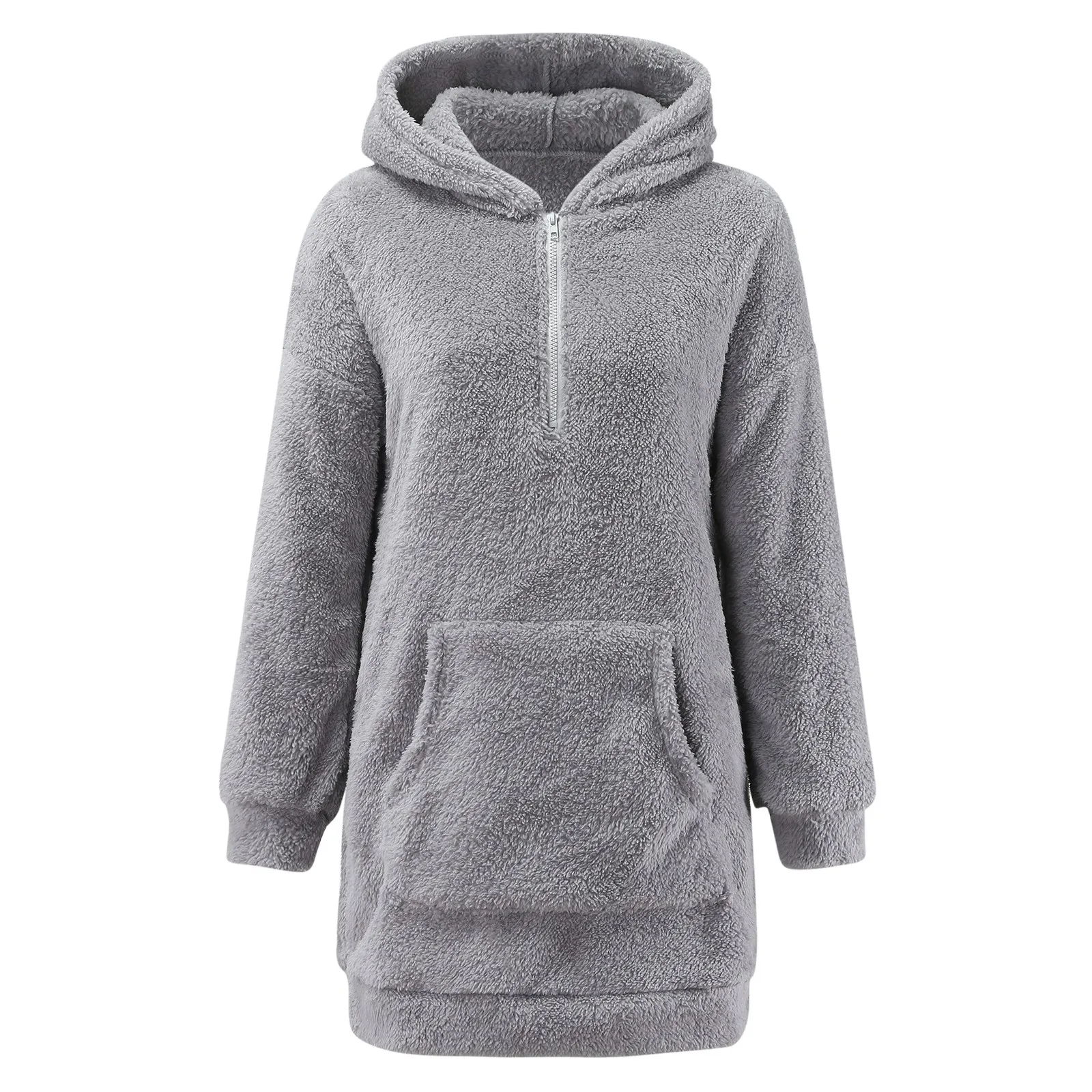 Autumn Winter Long Sleeve Plush Hoodies Women Warm Fluffy Flannel Pullover Pajama Loose Hooded Sweatshirts Mini Dress Sudaderas