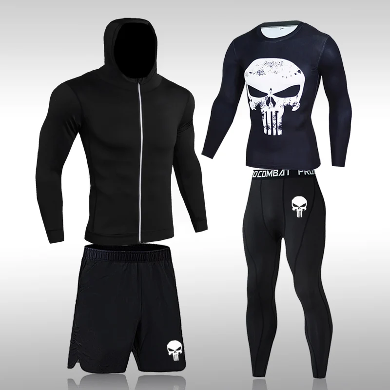 Ropa Deportiva de compresión para hombre, trajes de gimnasio, mallas de entrenamiento, conjunto deportivo para correr, chándal Rashguard