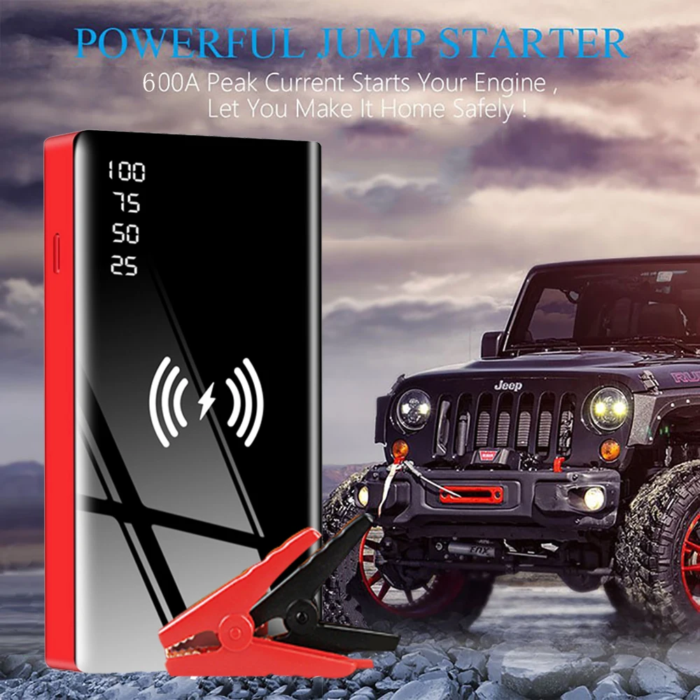 20000mAh Car Emergency Start-up Power Supply 600A Start-up Peak, Type-C Wireless Fast Charging