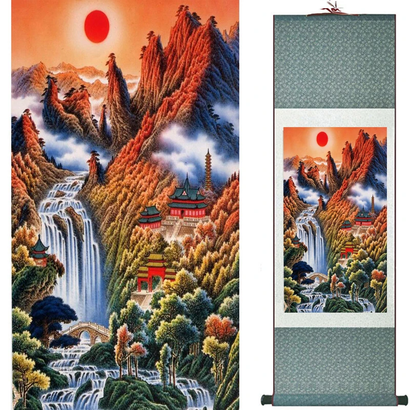 landscape  painting  Home Office Decoration Chinese scroll painting Mountains and river  painting 2019081202