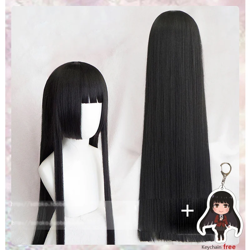 100Cm Kakegurui Yumeko Jabami Cosplay Bộ Tóc Giả Đen Thẳng Chịu Nhiệt Tóc Tổng Hợp Perucas Cosplay Bộ Tóc Giả Với