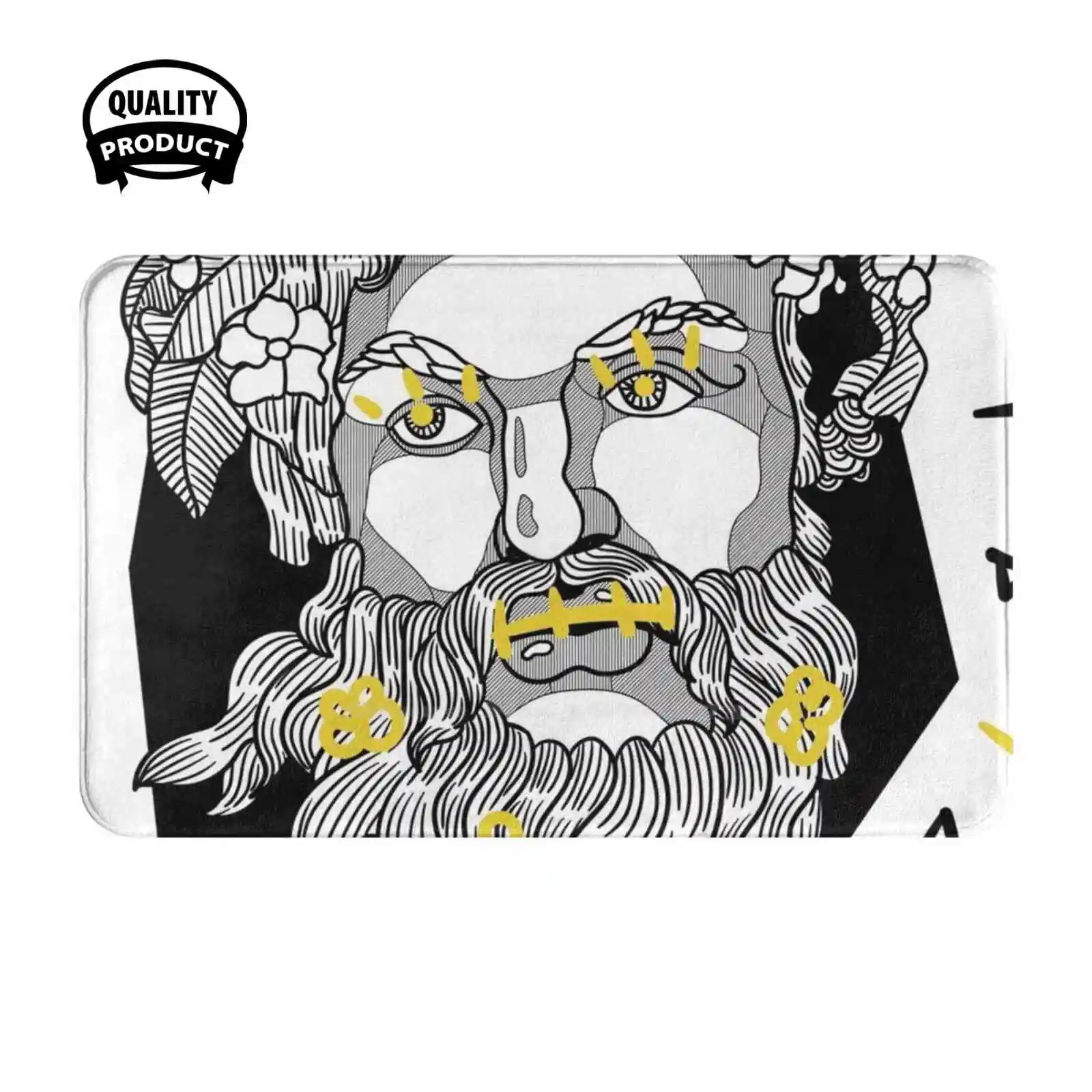 Zeus. Statue Vector Illustration With A Geometry Form. Soft Cushion Home Carpet Door Mat Car Rug Mythical Tattoo Neptune Face