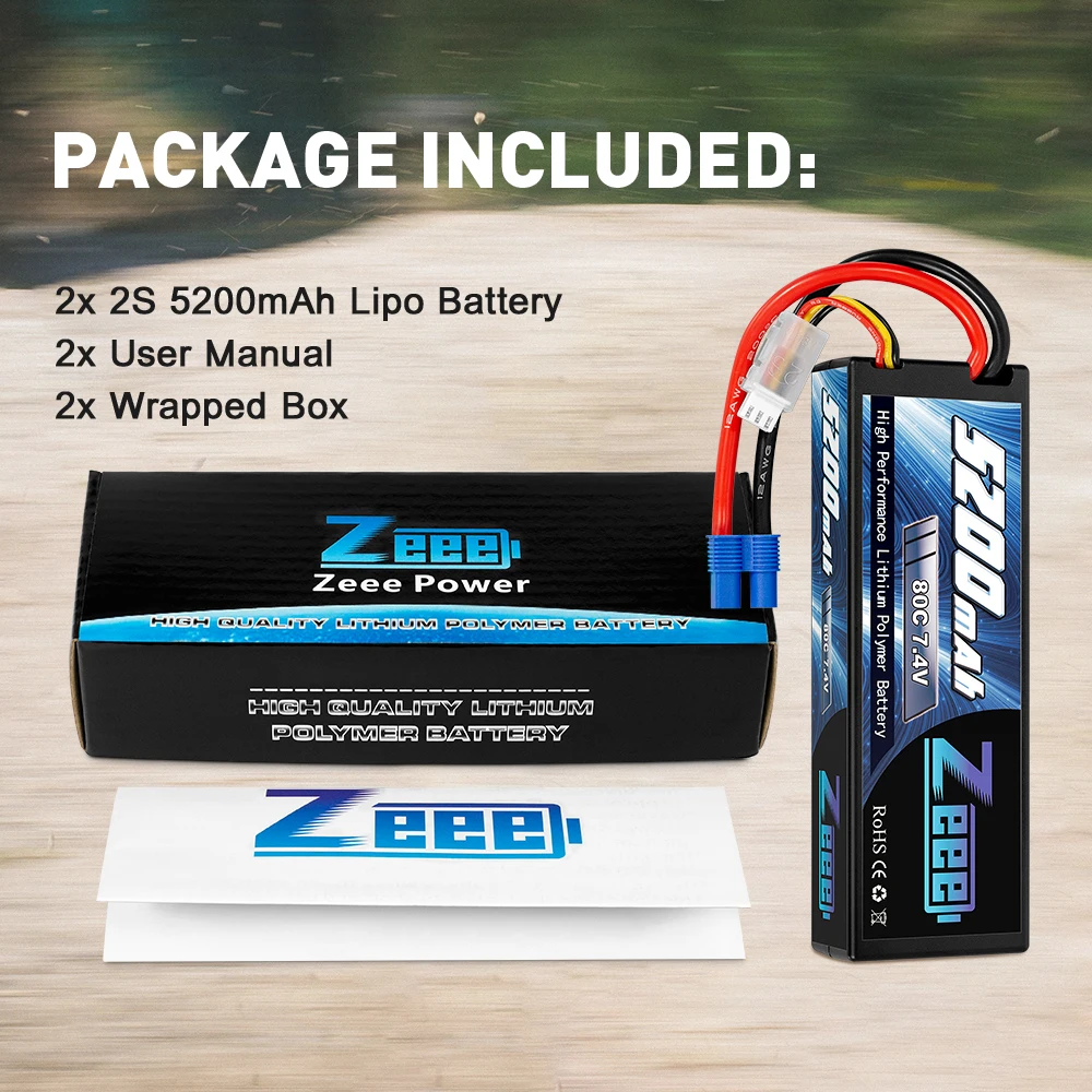 2units Zeee 7.4V 5200mAh 80C 2S Lipo Battery Hard Case with EC3 Plug for RC Car Helicopter Quadcopter UAV Drone FPV High Quality