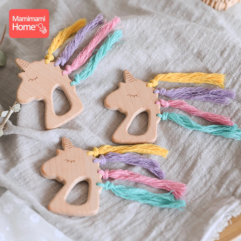 1pc Baby Wooden Teether Unicorn Pacifier Clip Chain Pendant Beech Rodent Wooden Blank Animal Children'S Goods Toy Christmas Gift