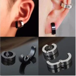 Boucles d'oreilles Punk classiques pour hommes et femmes, 1 paire, Clip d'oreille en acier inoxydable, noir, faux cercle d'oreille, nouveau bijou Pop