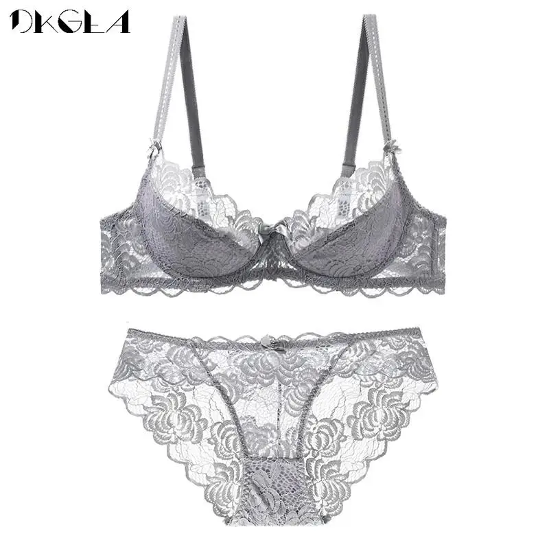 Hollow Lace Bra Sets Transparent Embroidery Underwear Sexy Ultrathin Brassiere Brand Women Lingerie Set Plus Size White Fashion