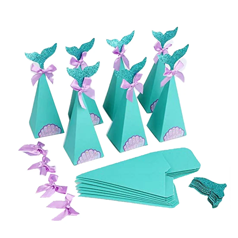 10pcs Mermaid Gifts Boxes Kids Birthday Party Decorations Favors Tiffany Blue Mermaid Packaging Bags Candy Baby Shower Supplies