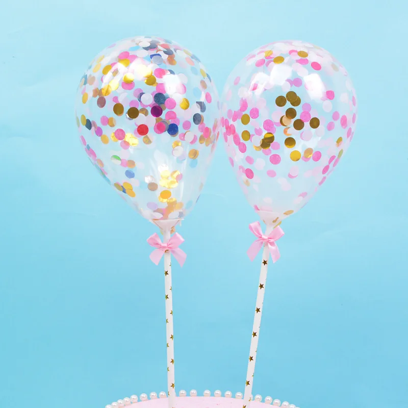 5 inch thick sequined latex transparent confetti balloon birthday party cake decoration supplies wedding cake insert card