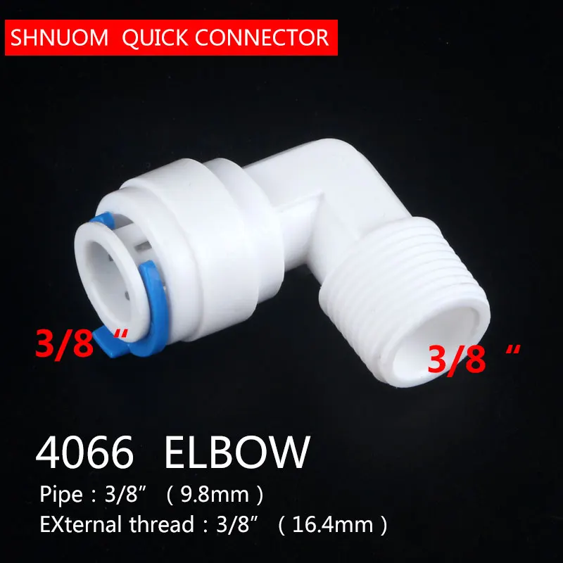 3/8" External thread to 3/8" Tube pipe Connection 4066 Elbow diameter 16MM Quick connection filter RO Water White fast joint