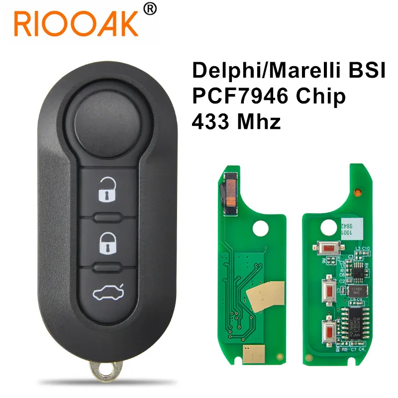 

Car Remote Key For Fiat 500 Doblo Qubo Grande Punto 2006-2013 Delphi BSI System 433.92ASK PCF7946 Replace Smart Key