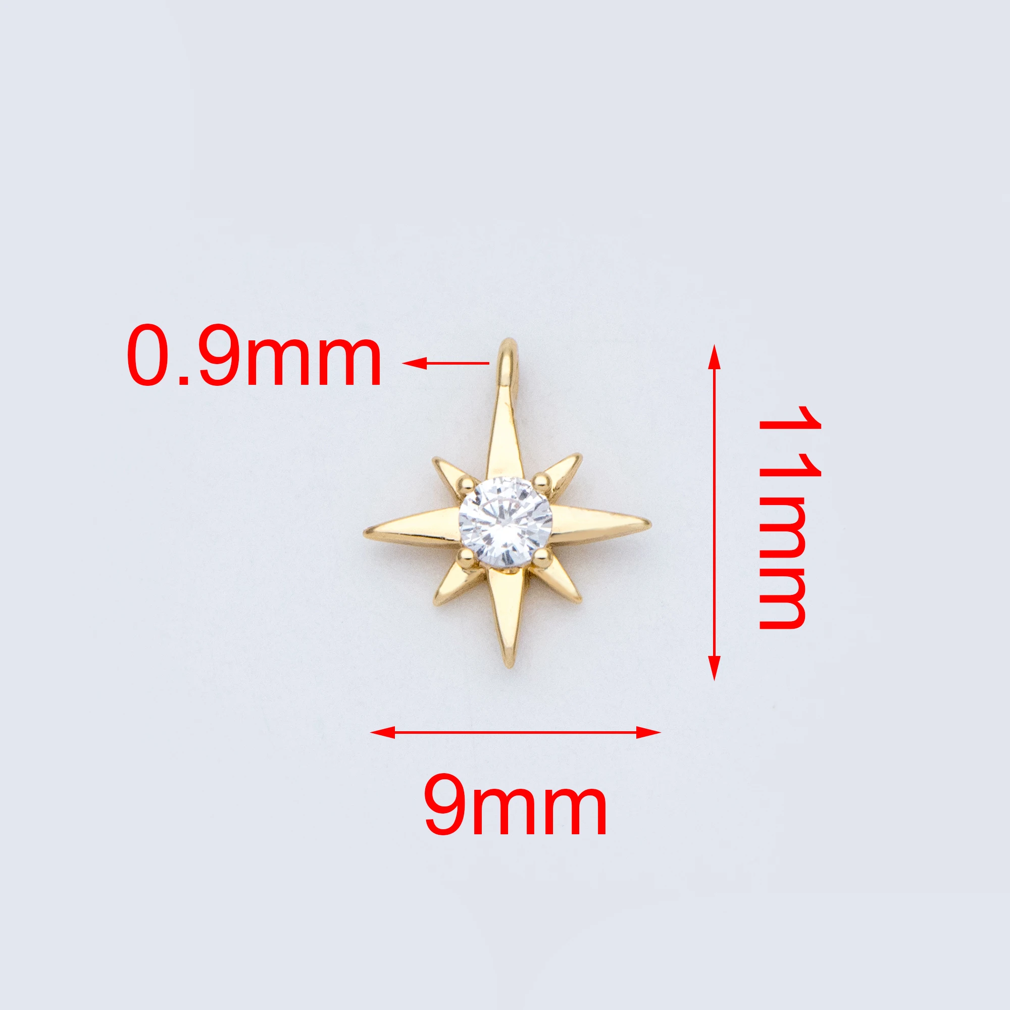 10pcs Gold Tone Brass Star Charms 9x11mm, CZ Paved Mini Pendants for Necklace Braelet Women DIY Jewelry Making (GB-774-1)