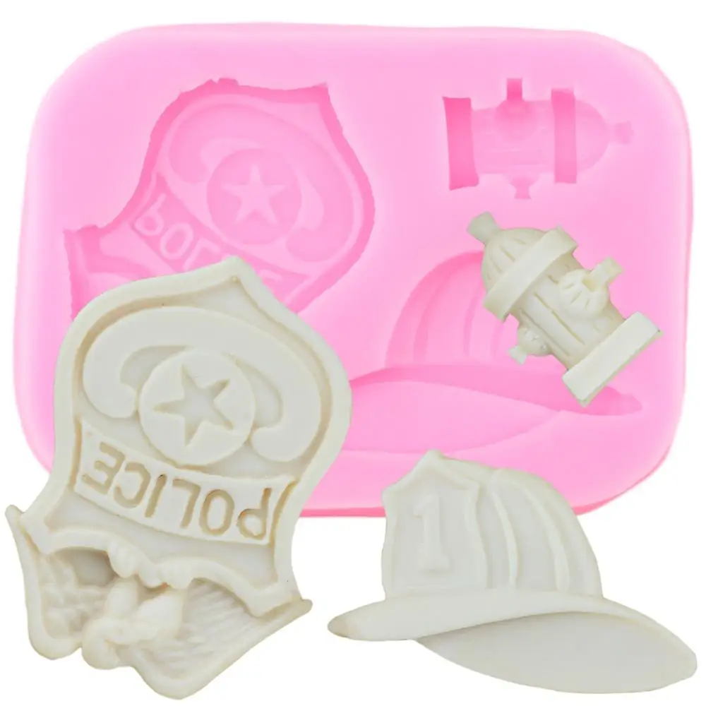 3D Fireman Hat Police Badge Silicone Molds Baby Birthday Fondant Cake Decorating Tools Clay Candy Chocolate Gumpaste Mold