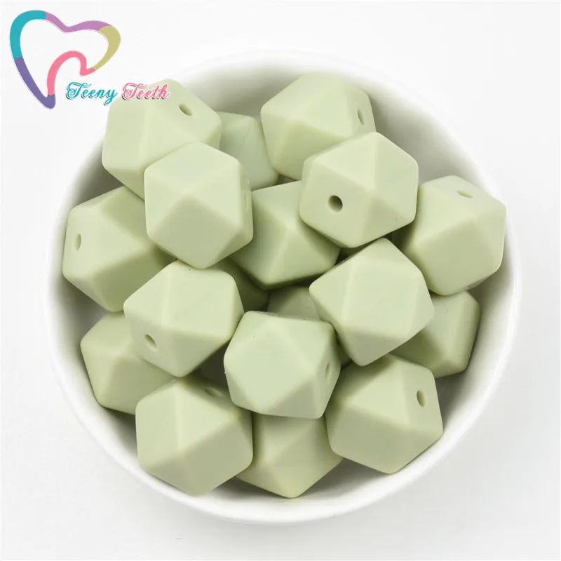 10PCS Sage Green/Lint Round 9-19MM Loose Beads,Popular Greeny Color Hexagon 14-17 MM Loose Beads Making DIY Pendant Teether Toys