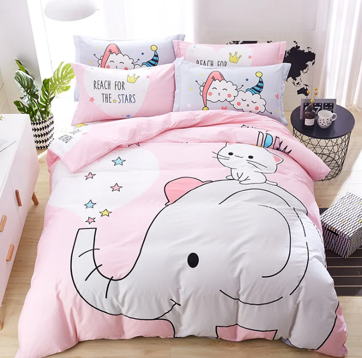 3Pcs Cotton Crib Bed Linen Kit Cartoon Baby Princess Bedding Set Includes Pillowcase Bed Sheet Duvet Cover Without Filler