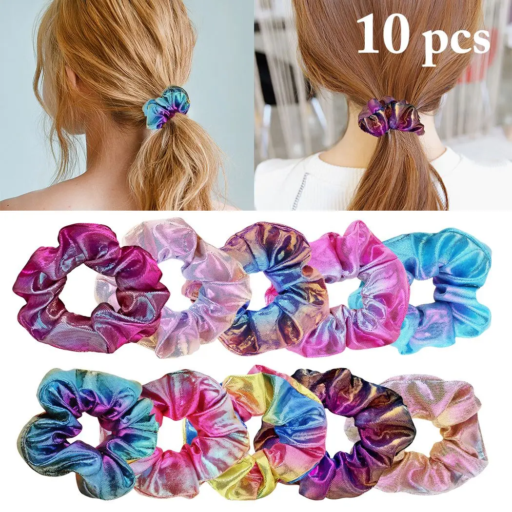 

10pcs Metallic Laser Elastic Hair Band for Women Girls Scrunchies Hair Rubber Ties Ponytail Holder Headband Hair Accessories