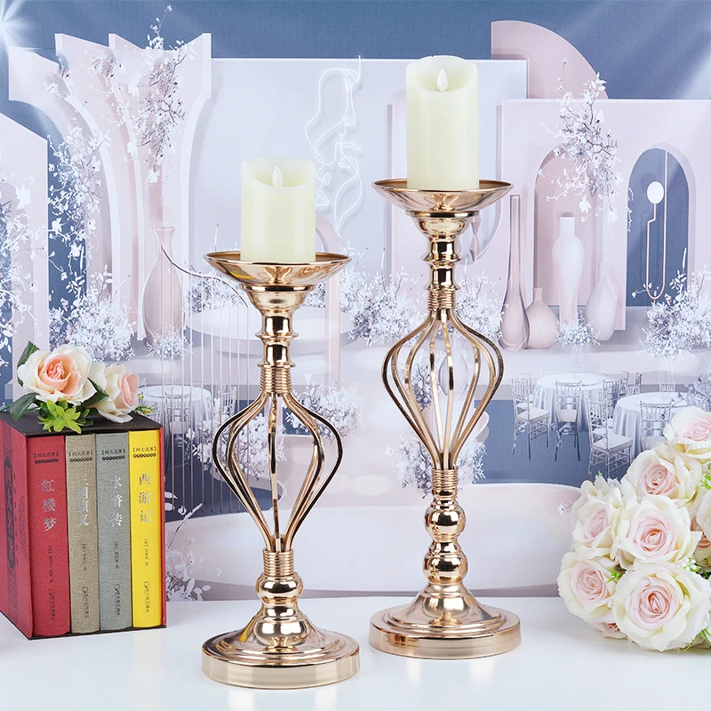 PEANDIM Metal Hollow Candlestick Golden Home Decor Flower Vase For Wedding Table Centerpiece Party Flower Rack Candle Holders