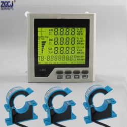 AC 100A 200A 300A 400A 500A 450V 3 phase LCD multifunction meter power factor power energy KWh A V Watt panel meter with RS485