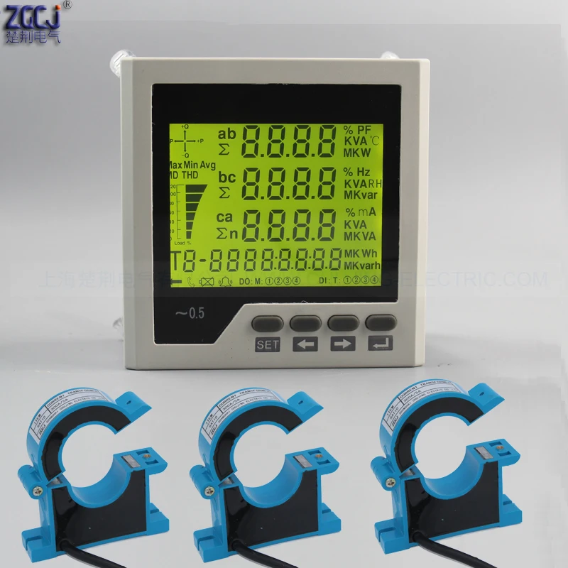 Medidor Multifunction do Painel do Lcd Fator de Potência Fator de Potência Energia Kwh a v Watt Fases C.a. 100a 200a 300a 400a 500a 450v Rs485