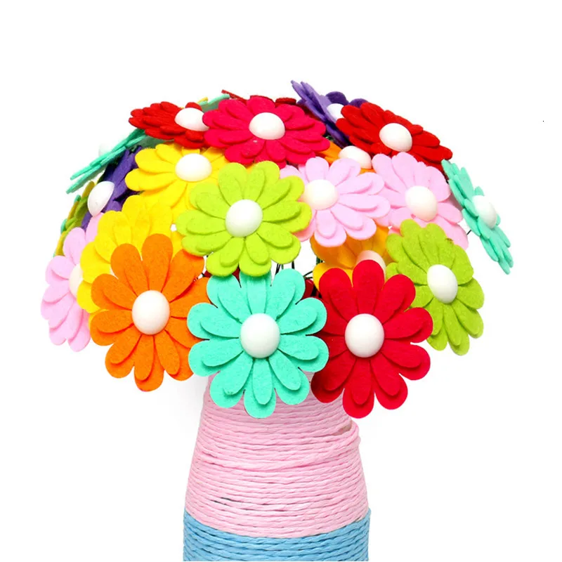 Flor criativa feita de botão para crianças, artesanato DIY, buquê de flores, desenvolvimento artesanato brinquedo, atacado, buquê