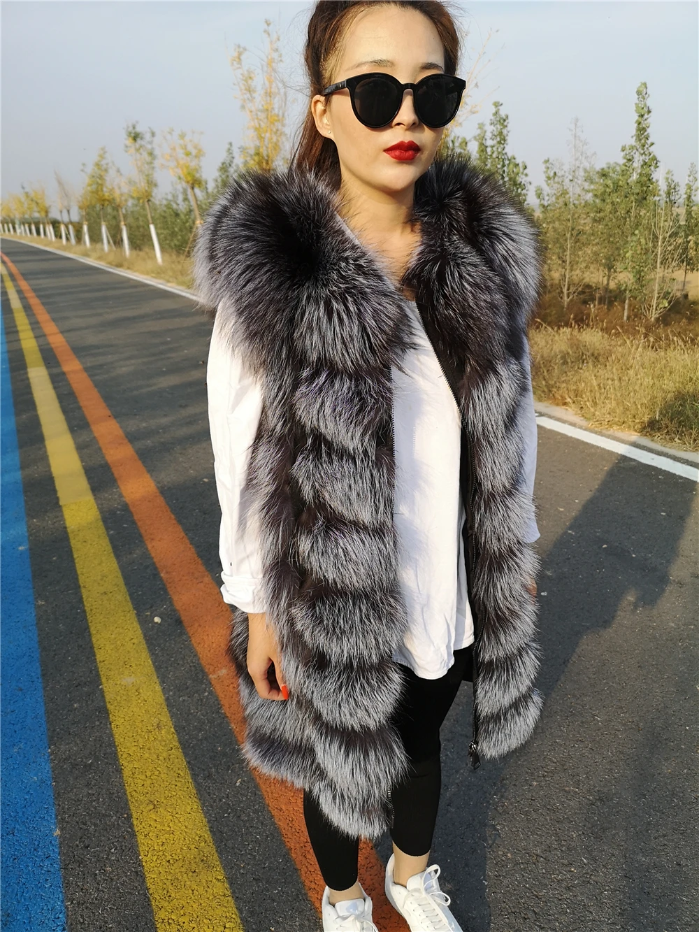 Red Fox Fur Vest for Women, Plus Size, High Quality, Luxury, Silver Fox Fur, Long Vests, Winter