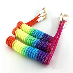 Spring Cable Retractable 2.4A Fast Charging Cables Data Cable Type C Micro USB Flexible Elastic Stretch Charger Cable