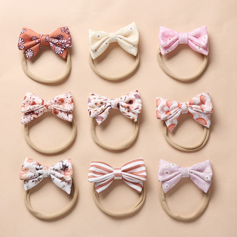 

36pc/lot Floral Prints Hair Bows Baby Girls Headband Nylon Headbands Cotton Knotbow Hairpins For Kids Newborn Hair Accessories