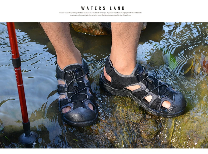 Lässige Herren-Outdoor-Sandalen, Sommer, atmungsaktiv, flache Sohle, Strandschuhe, bequem, weich, zum Gehen, Wandern, sportliche Herrenschuhe 2020 – Detail 13