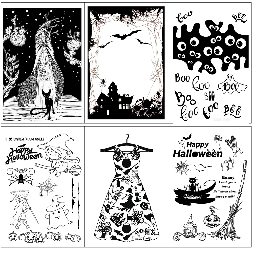 AZSG Halloween Witch/Ghost/Blessing Clear Stamps For DIY Scrapbooking/Card Making/Album Decorative Silicone Stamp Crafts